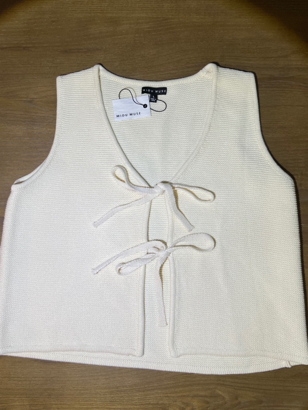 MIOU MUSE Cream Knit Tie-Front Vest
